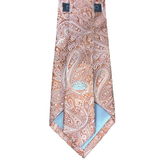 Countess Mara Augustin 100% Silk Orange White Paisley Tie 60” Hand Made - Picture 2 of 5